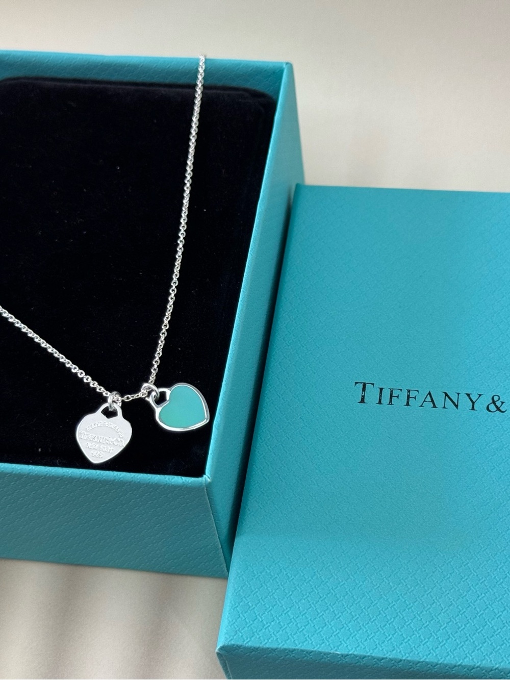Tiffany & Co. Silver Chain with Turquoise Enamel Heart and Silver Tag